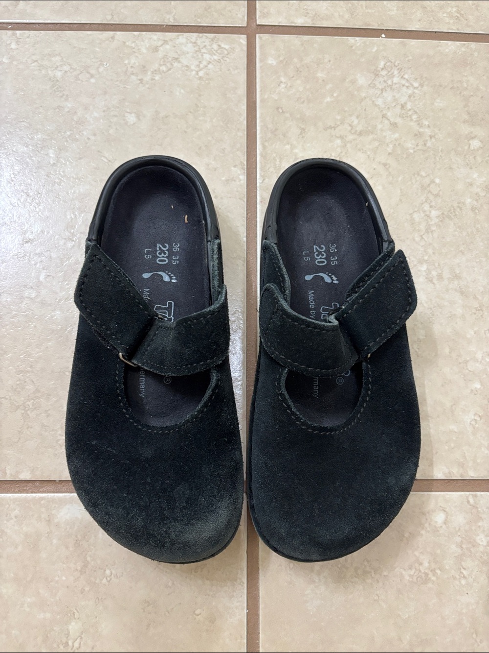 Birkenstock women Black Suede Mary Jane Slip-On with Adjustable Strap